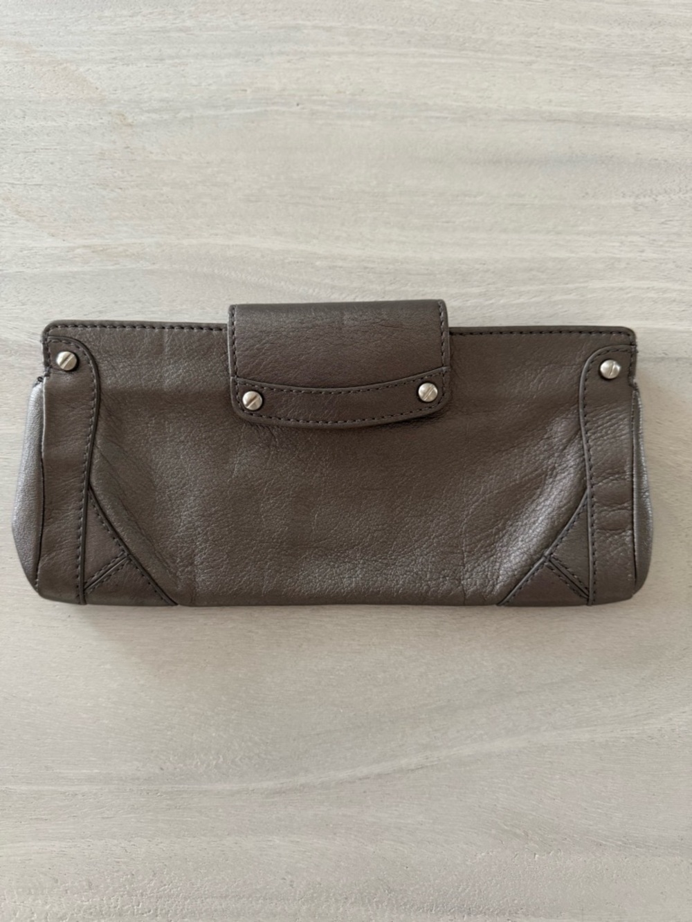 Cole Haan Metallic Gunmetal Leather Frame Clutch